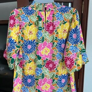 THML Vibrant Floral Blouse in Pink, Yellow, and Blue